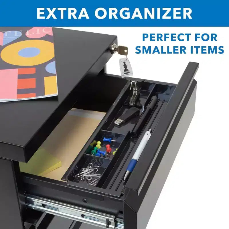 Mount-It! 3 Drawer Cabinet for Under Desk with Wheels | Rolling Storage with Lock for Files & Materials, Mobile Space Saving for Home & Office - Black