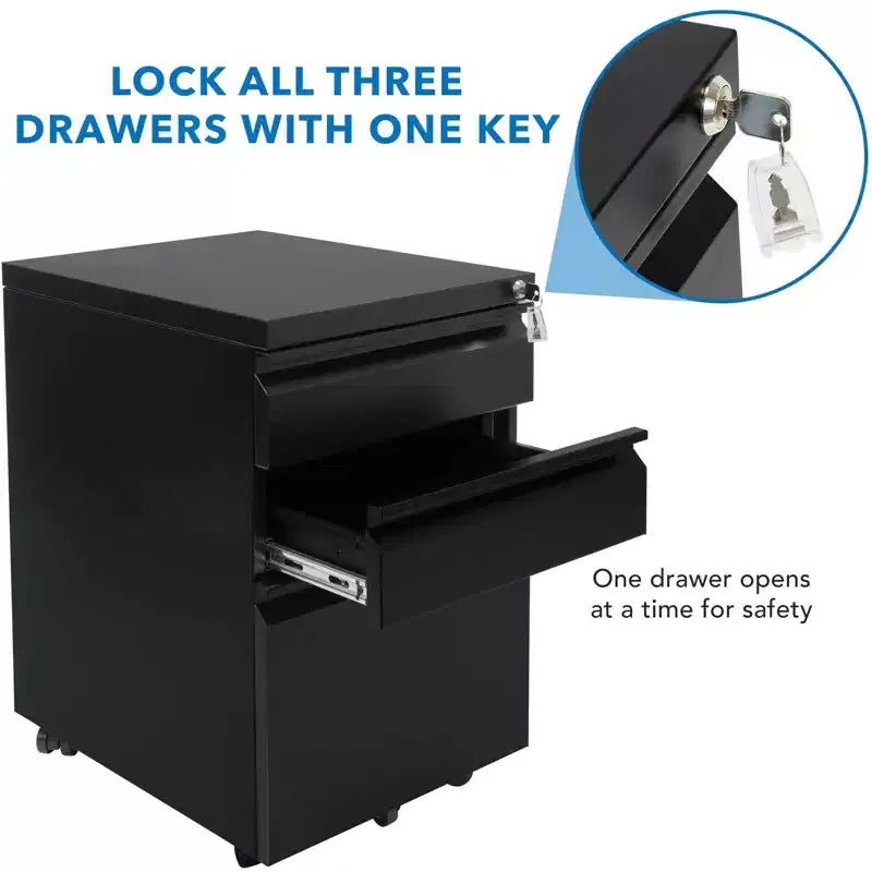 Mount-It! 3 Drawer Cabinet for Under Desk with Wheels | Rolling Storage with Lock for Files & Materials, Mobile Space Saving for Home & Office - Black