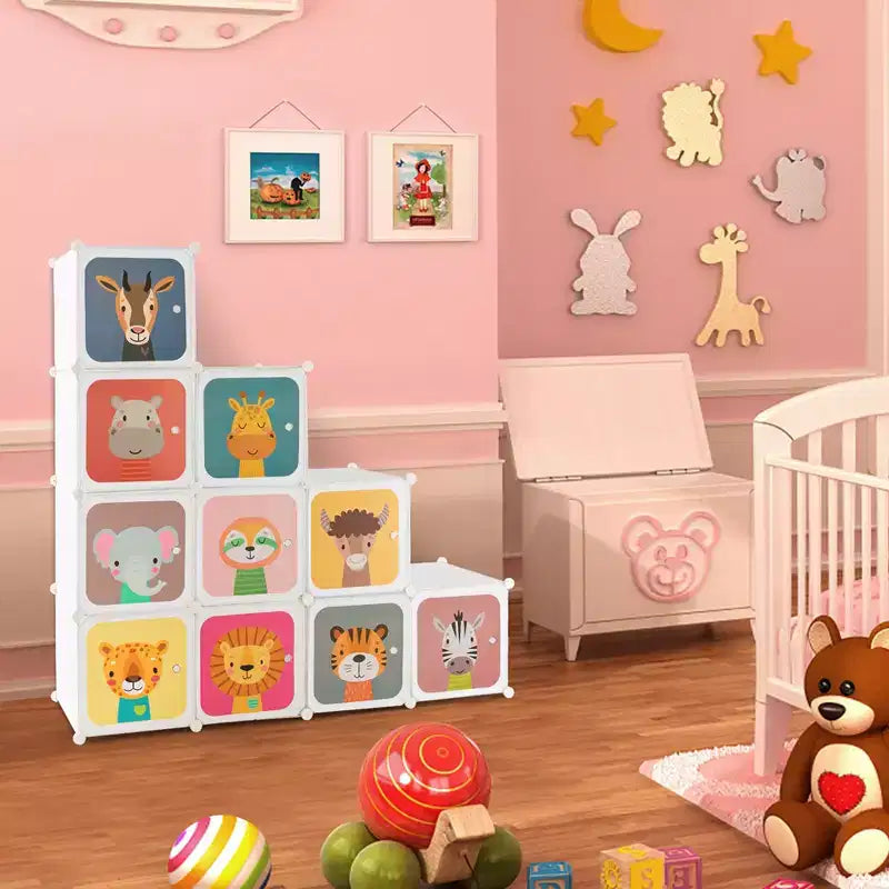 Costway 12-Cube Kids Wardrobe Baby Dresser Bedroom Armoire Clothes Hanging Closet with Door