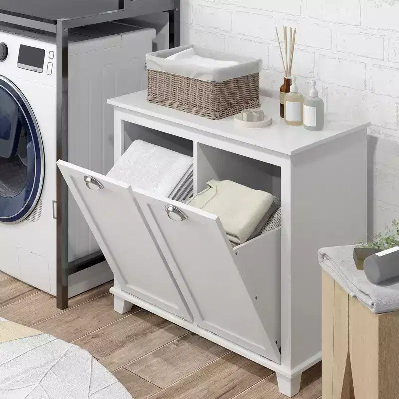 HOMCOM Tilt-Out Laundry Sorter Cabinet, Bathroom Storage Organizer with Two-Compartment Tilt-Out Hamper