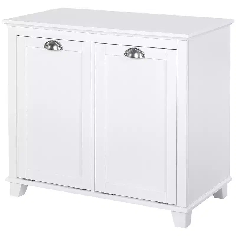 HOMCOM Tilt-Out Laundry Sorter Cabinet, Bathroom Storage Organizer with Two-Compartment Tilt-Out Hamper