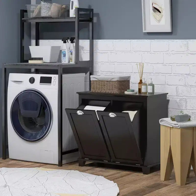 HOMCOM Tilt-Out Laundry Sorter Cabinet, Bathroom Storage Organizer with Two-Compartment Tilt-Out Hamper