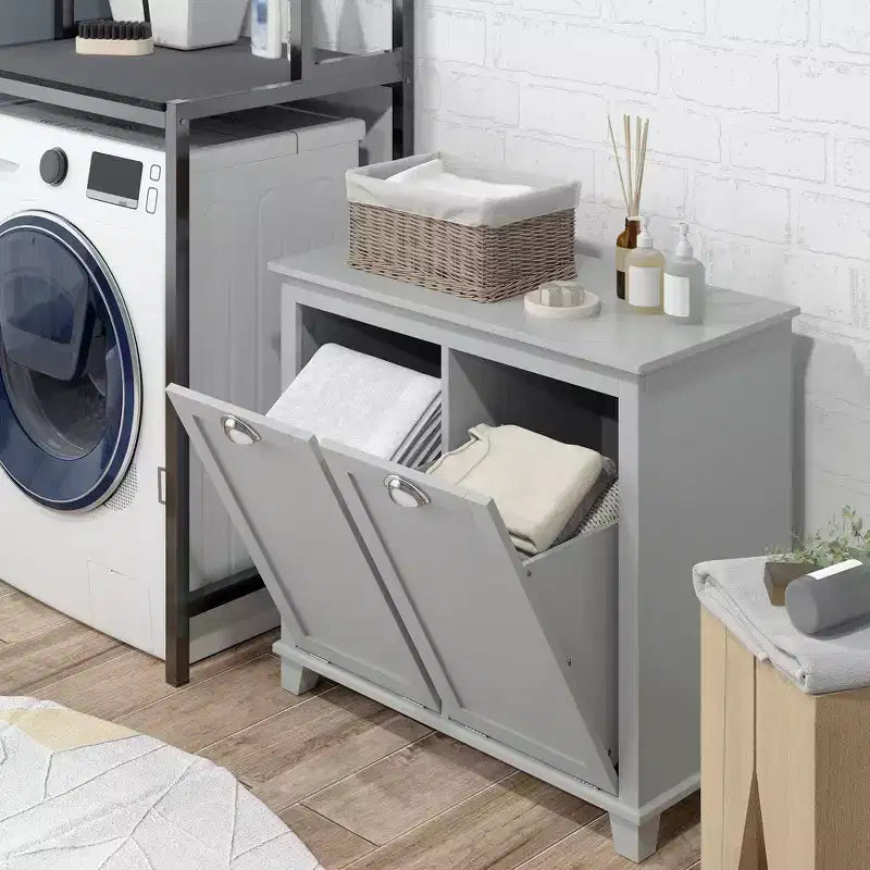 HOMCOM Tilt-Out Laundry Sorter Cabinet, Bathroom Storage Organizer with Two-Compartment Tilt-Out Hamper