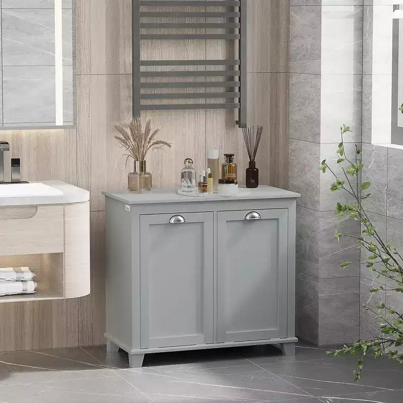 HOMCOM Tilt-Out Laundry Sorter Cabinet, Bathroom Storage Organizer with Two-Compartment Tilt-Out Hamper