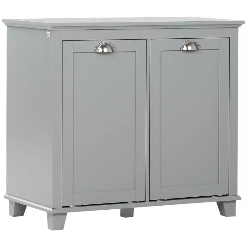 HOMCOM Tilt-Out Laundry Sorter Cabinet, Bathroom Storage Organizer with Two-Compartment Tilt-Out Hamper