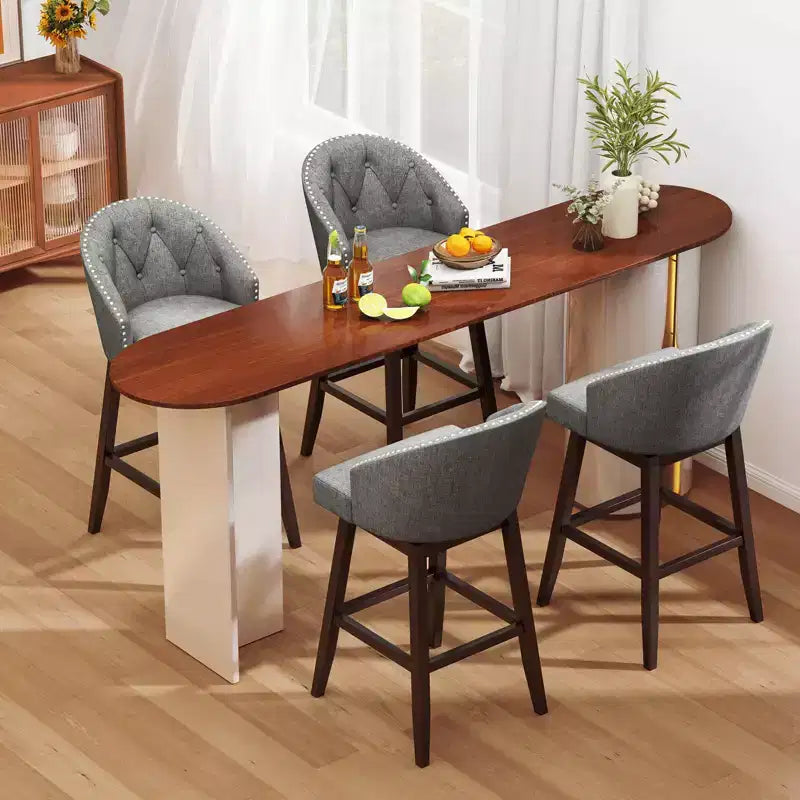 Costway Set of 4 Swivel Bar Stools Tufted Bar Height Pub Chairs with Rubber Wood Legs Grey/Beige