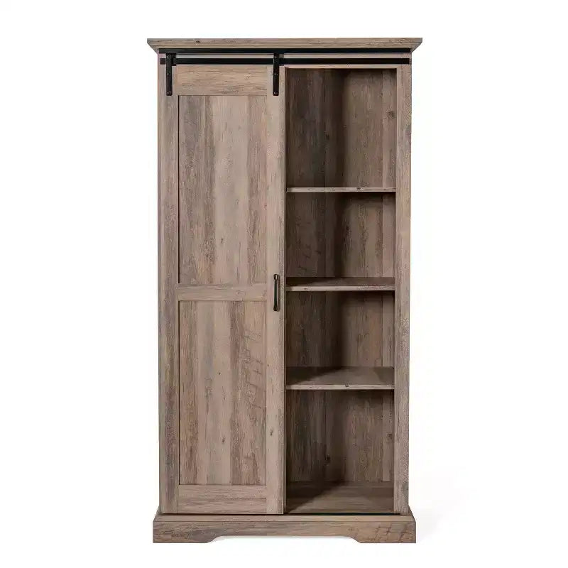 Emma and Oliver Farmhouse Storage Cabinet with Sliding Barn Door, Adjustable Height and Fixed Shelving