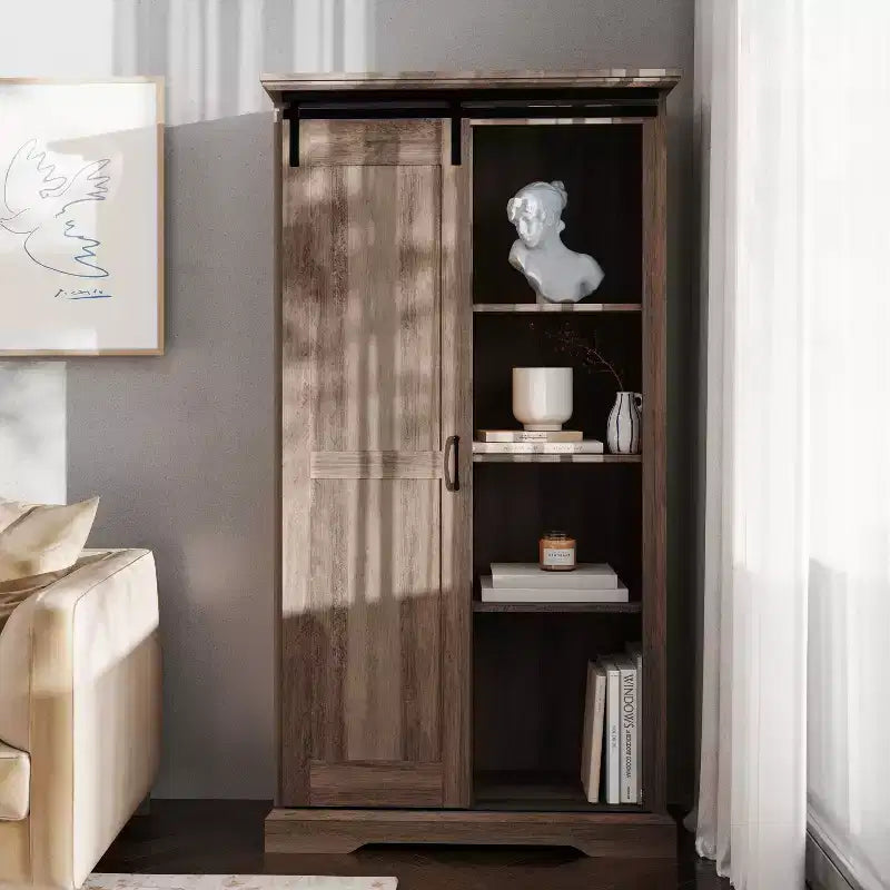 Emma and Oliver Farmhouse Storage Cabinet with Sliding Barn Door, Adjustable Height and Fixed Shelving