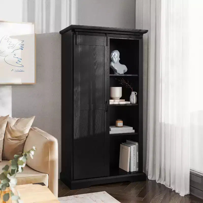 Emma and Oliver Farmhouse Storage Cabinet with Sliding Barn Door, Adjustable Height and Fixed Shelving