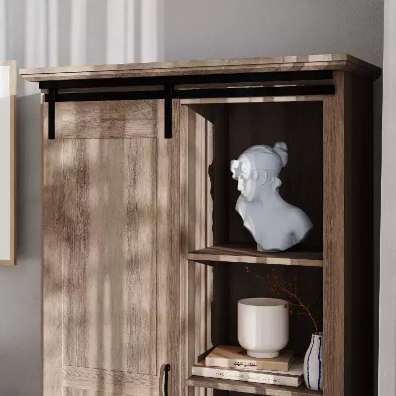 Emma and Oliver Farmhouse Storage Cabinet with Sliding Barn Door, Adjustable Height and Fixed Shelving