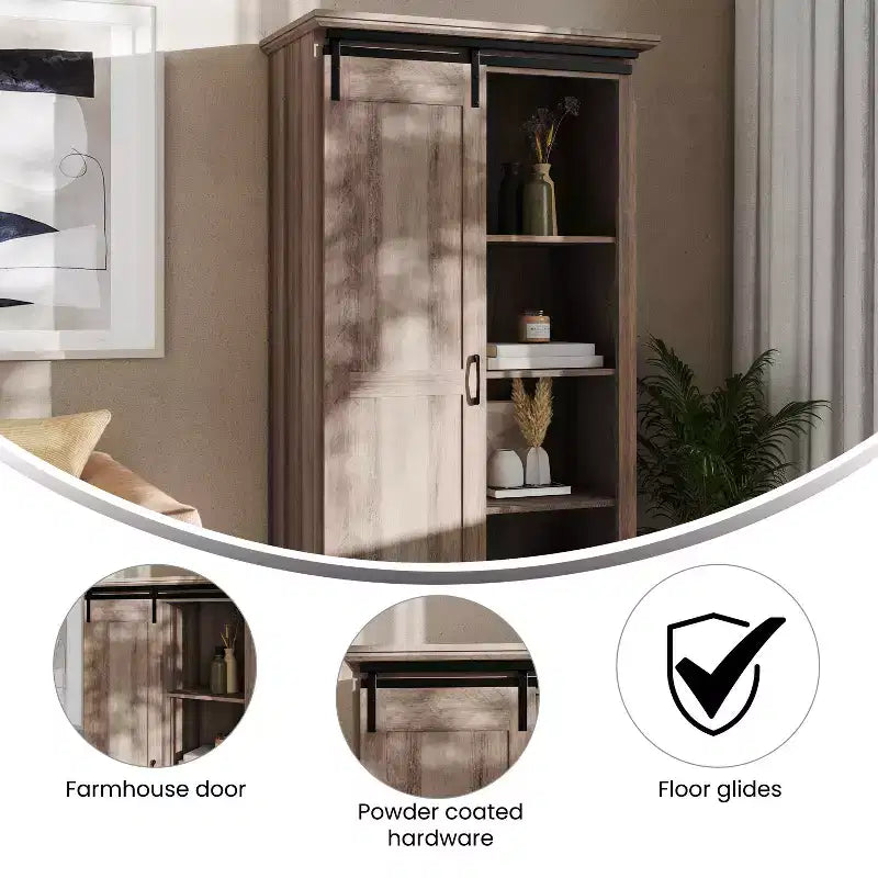Emma and Oliver Farmhouse Storage Cabinet with Sliding Barn Door, Adjustable Height and Fixed Shelving