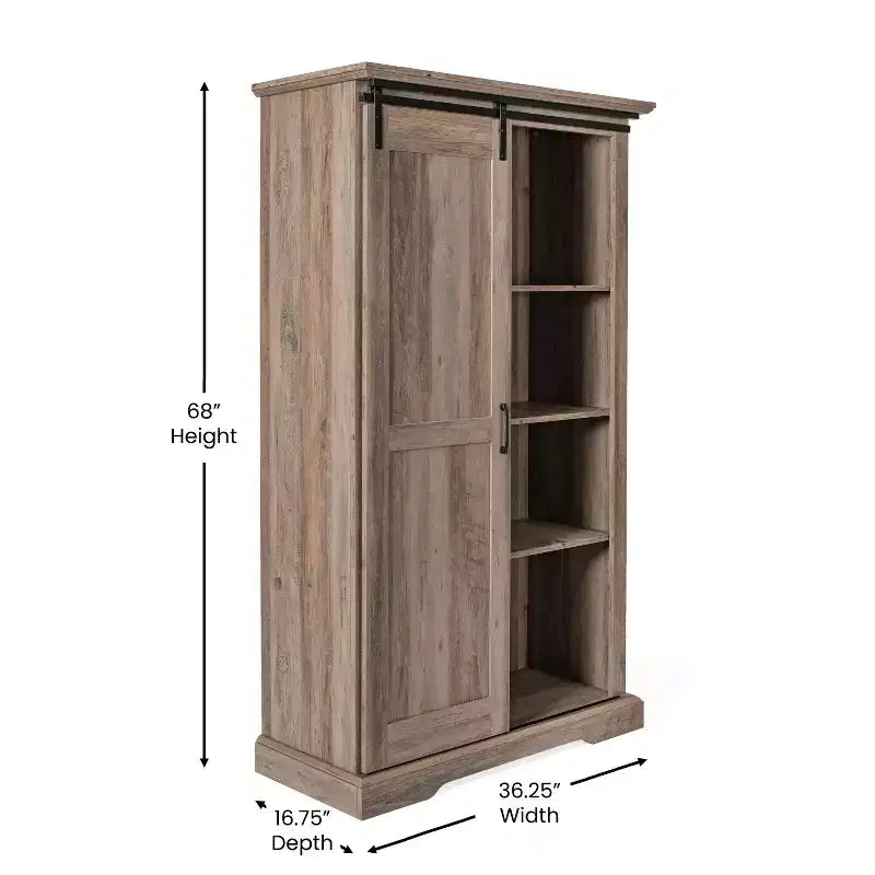 Emma and Oliver Farmhouse Storage Cabinet with Sliding Barn Door, Adjustable Height and Fixed Shelving