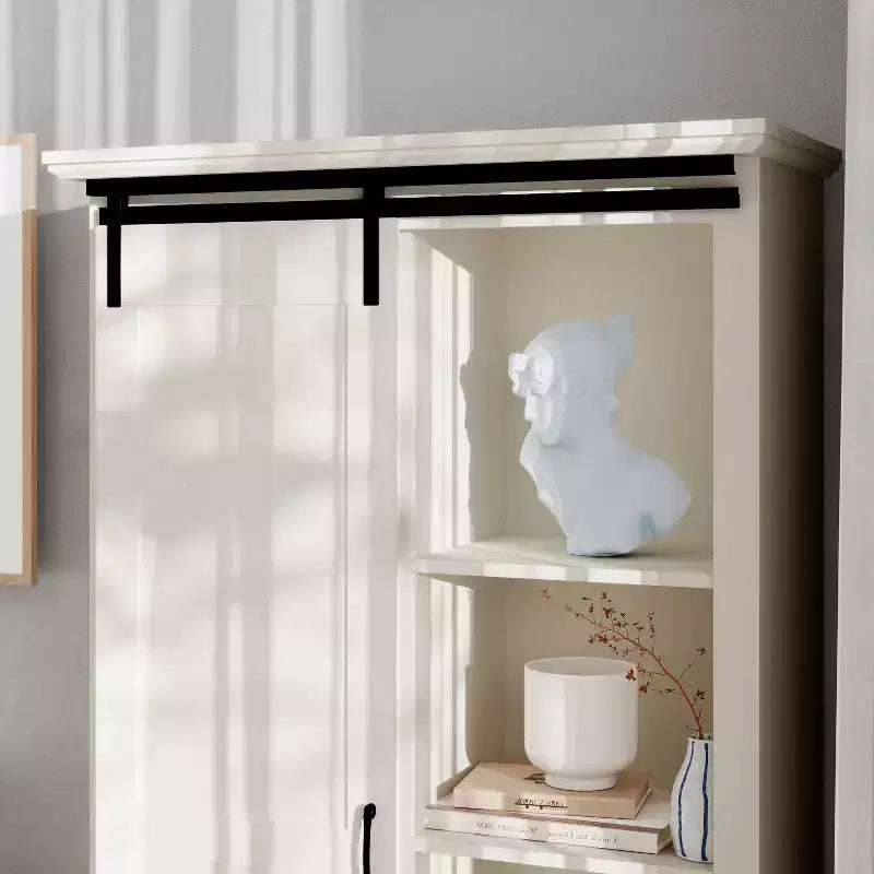 Emma and Oliver Farmhouse Storage Cabinet with Sliding Barn Door, Adjustable Height and Fixed Shelving