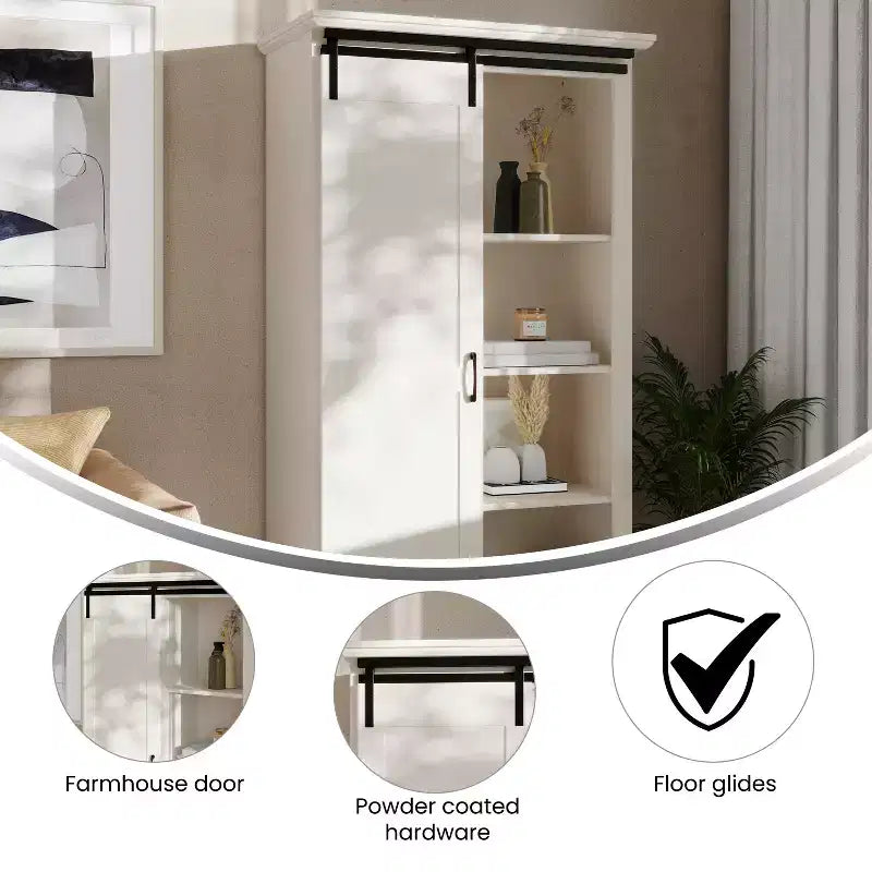 Emma and Oliver Farmhouse Storage Cabinet with Sliding Barn Door, Adjustable Height and Fixed Shelving