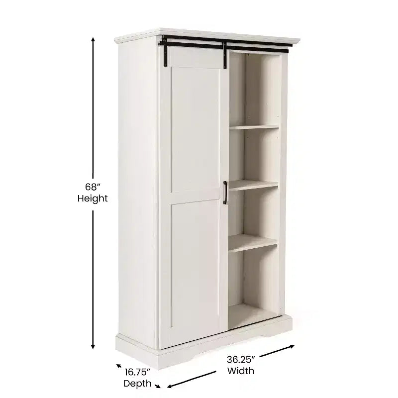Emma and Oliver Farmhouse Storage Cabinet with Sliding Barn Door, Adjustable Height and Fixed Shelving