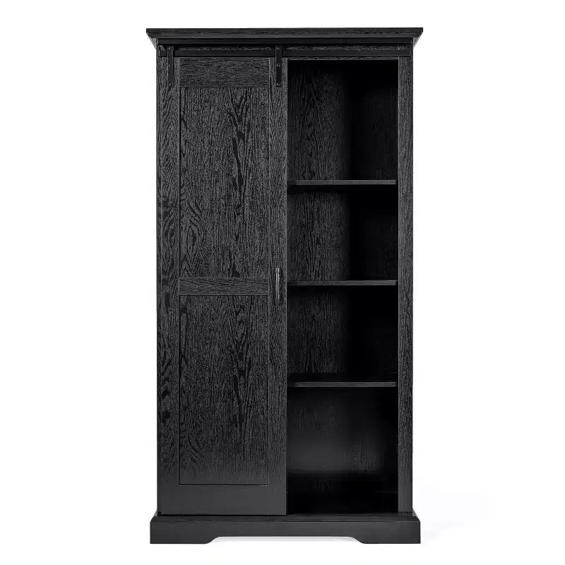 Emma and Oliver Farmhouse Storage Cabinet with Sliding Barn Door, Adjustable Height and Fixed Shelving