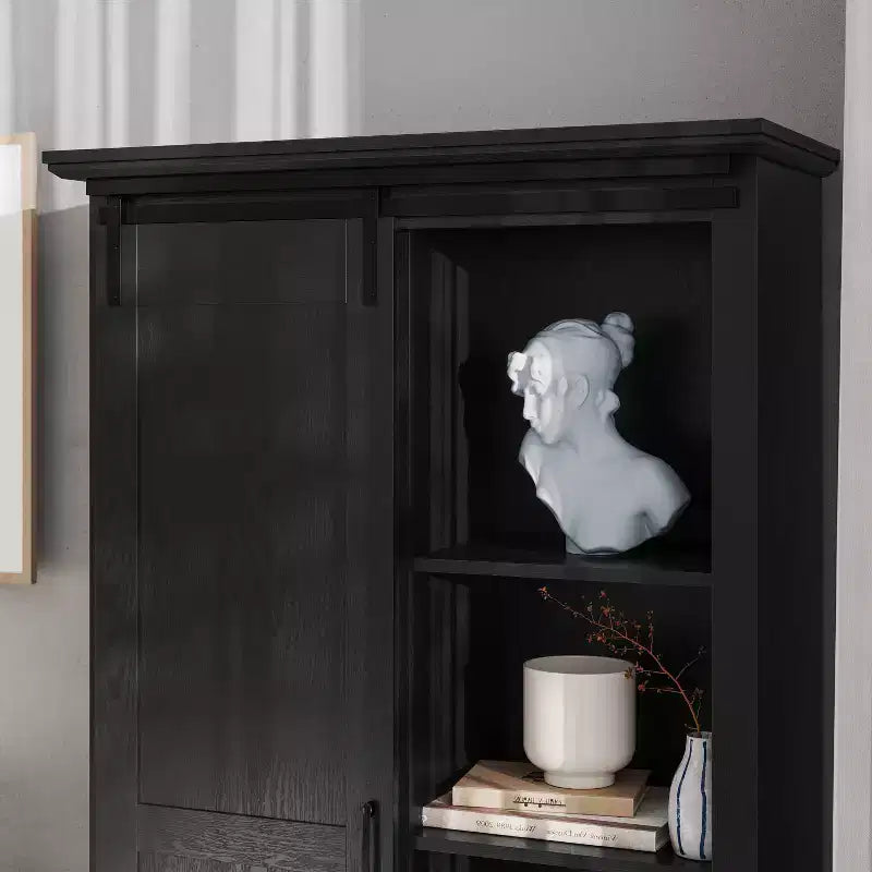 Emma and Oliver Farmhouse Storage Cabinet with Sliding Barn Door, Adjustable Height and Fixed Shelving
