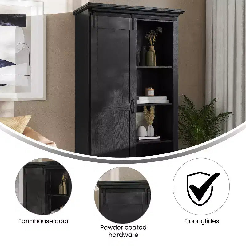 Emma and Oliver Farmhouse Storage Cabinet with Sliding Barn Door, Adjustable Height and Fixed Shelving