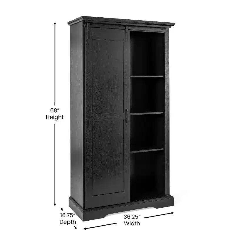 Emma and Oliver Farmhouse Storage Cabinet with Sliding Barn Door, Adjustable Height and Fixed Shelving