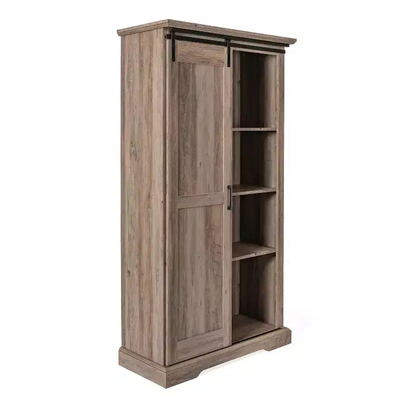 Emma and Oliver Farmhouse Storage Cabinet with Sliding Barn Door, Adjustable Height and Fixed Shelving