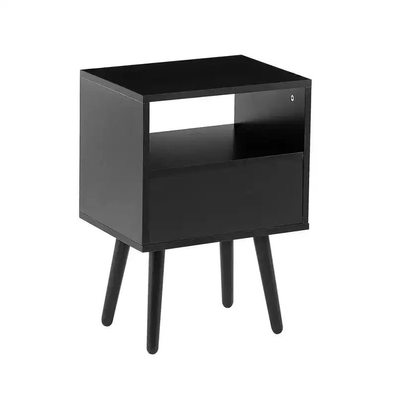 15.75 Rattan End table with Drawer and Solid Wood Legs, Modern Nightstand, Side Table for Living Roon, Bedroom-ModernLuxe