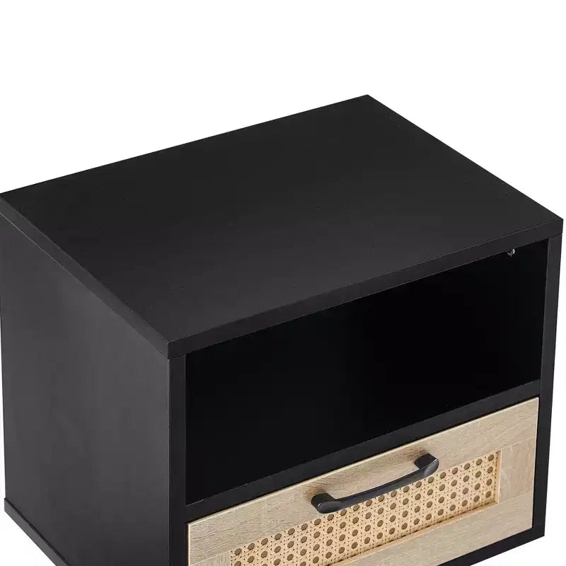 15.75 Rattan End table with Drawer and Solid Wood Legs, Modern Nightstand, Side Table for Living Roon, Bedroom-ModernLuxe