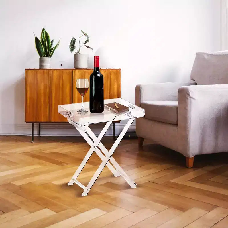 Designstyles Acrylic Foldable Tray Side Table with Handles, Luxurious Home Decor Accent, Perfect for Convenient and Portable Tabletop Space
