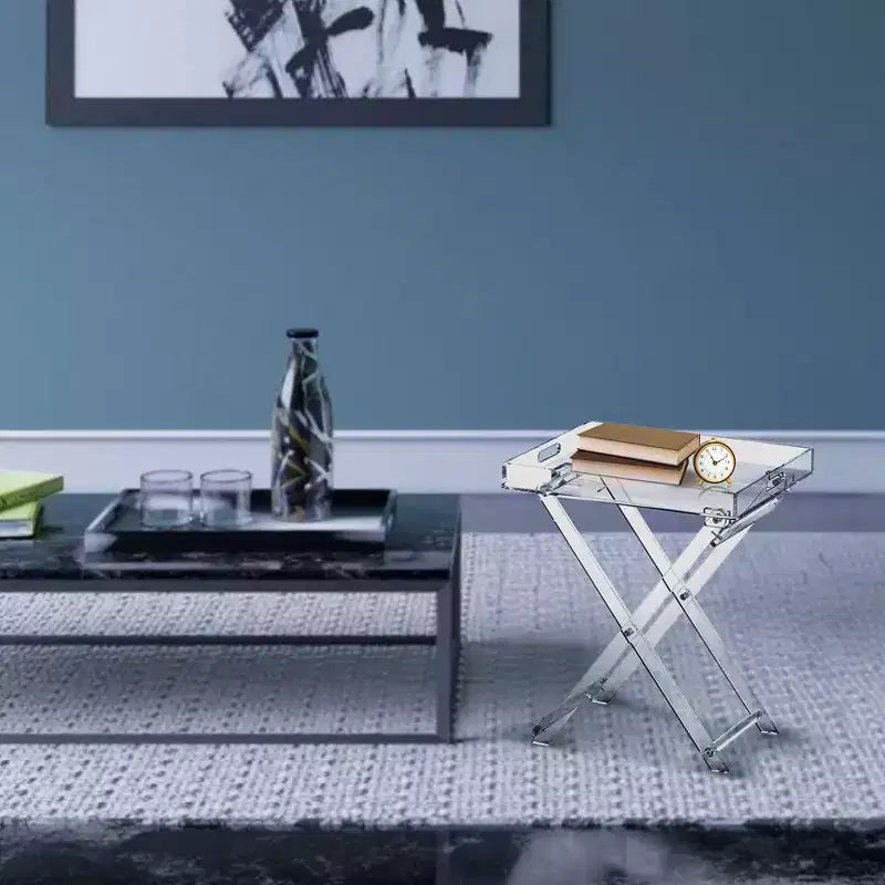 Designstyles Acrylic Foldable Tray Side Table with Handles, Luxurious Home Decor Accent, Perfect for Convenient and Portable Tabletop Space