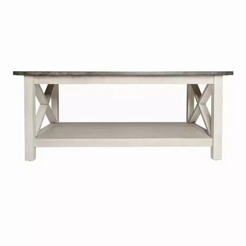 Emma and Oliver Solid Wood Farmhouse Style Coffee Table with Storage Shelf