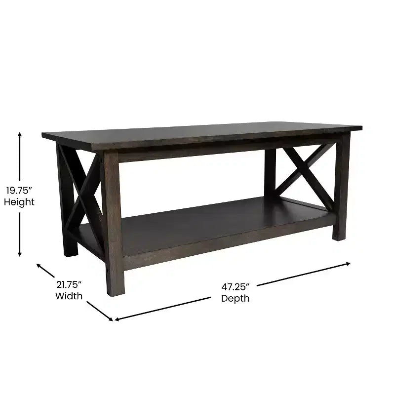 Emma and Oliver Solid Wood Farmhouse Style Coffee Table with Storage Shelf