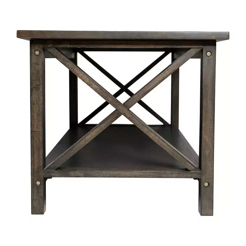 Emma and Oliver Solid Wood Farmhouse Style Coffee Table with Storage Shelf