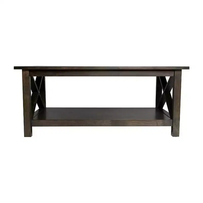 Emma and Oliver Solid Wood Farmhouse Style Coffee Table with Storage Shelf
