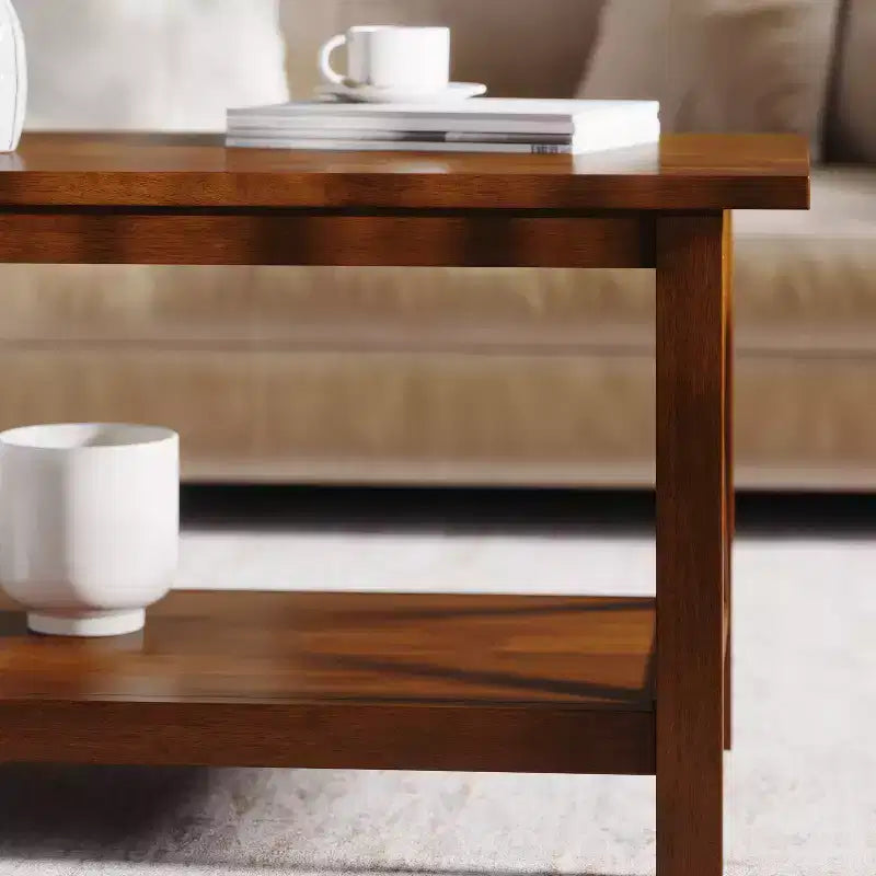 Emma and Oliver Solid Wood Farmhouse Style Coffee Table with Storage Shelf