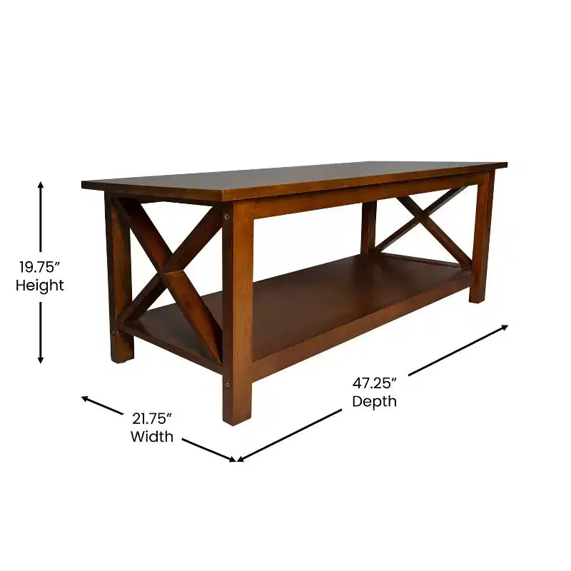 Emma and Oliver Solid Wood Farmhouse Style Coffee Table with Storage Shelf