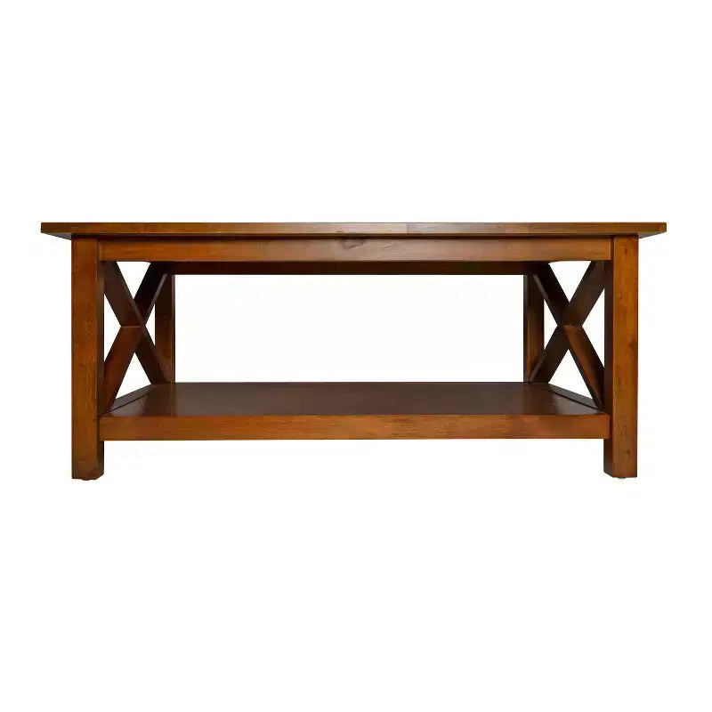 Emma and Oliver Solid Wood Farmhouse Style Coffee Table with Storage Shelf
