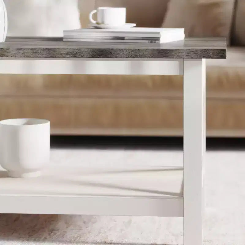 Emma and Oliver Solid Wood Farmhouse Style Coffee Table with Storage Shelf