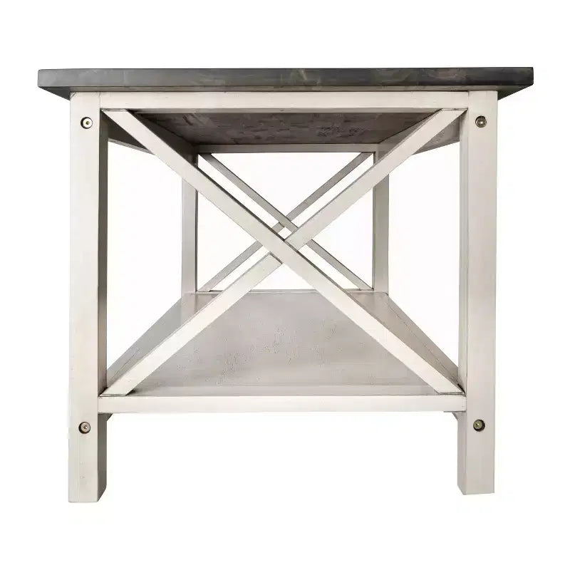 Emma and Oliver Solid Wood Farmhouse Style Coffee Table with Storage Shelf