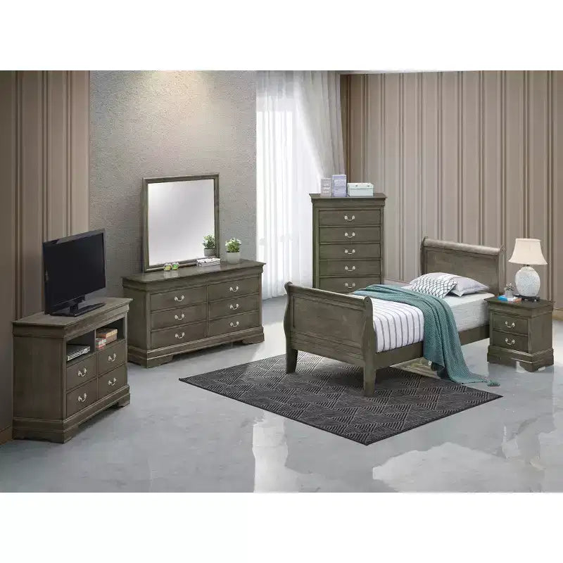 Passion Furniture Louis Philippe Twin Sleigh Bed with Headboard and Footboard