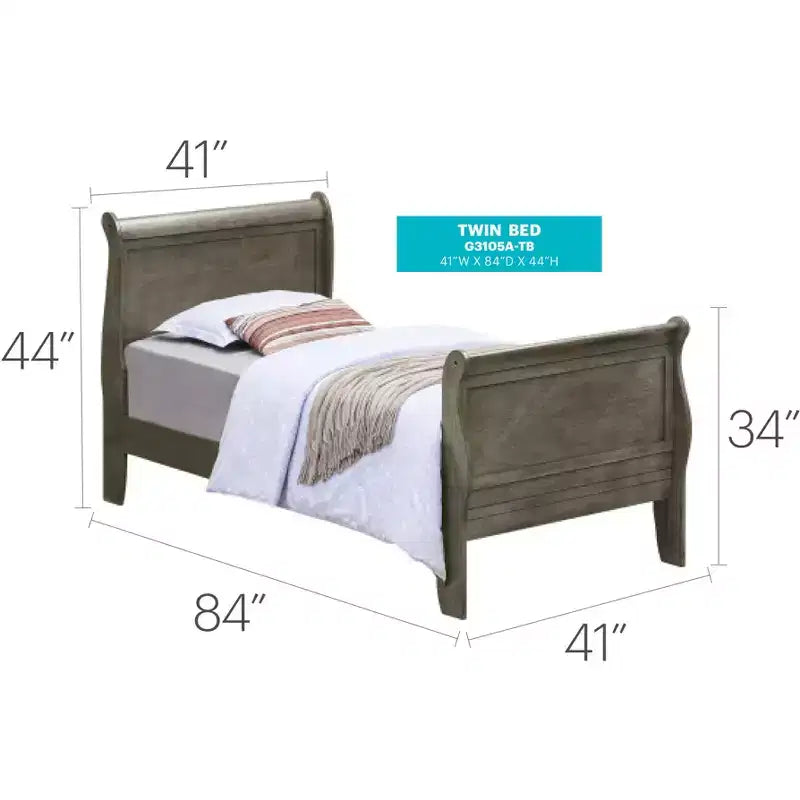 Passion Furniture Louis Philippe Twin Sleigh Bed with Headboard and Footboard