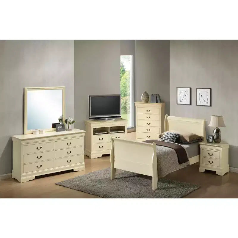 Passion Furniture Louis Philippe Twin Sleigh Bed with Headboard and Footboard