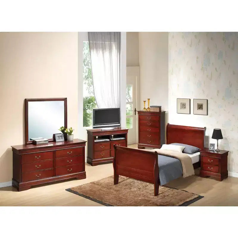Passion Furniture Louis Philippe Twin Sleigh Bed with Headboard and Footboard