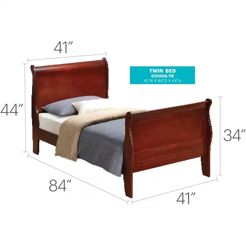 Passion Furniture Louis Philippe Twin Sleigh Bed with Headboard and Footboard
