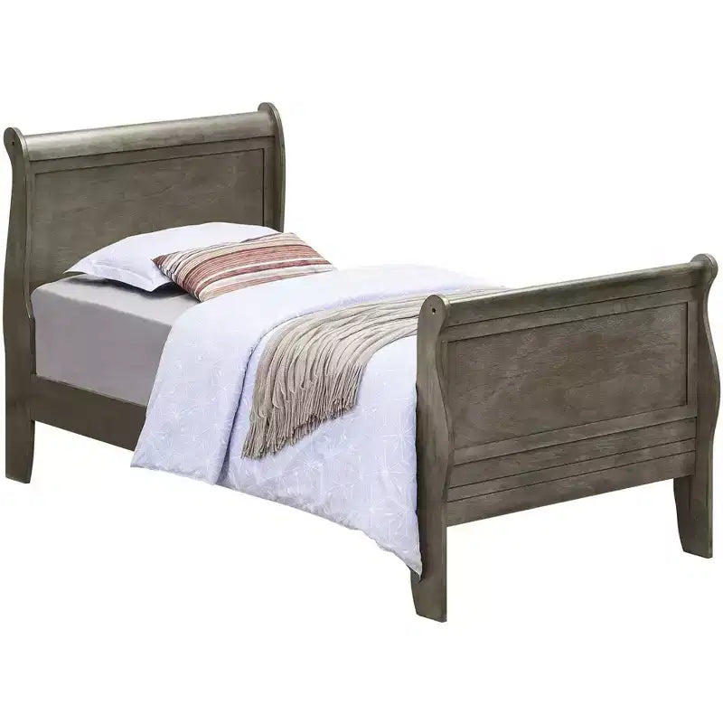 Passion Furniture Louis Philippe Twin Sleigh Bed with Headboard and Footboard