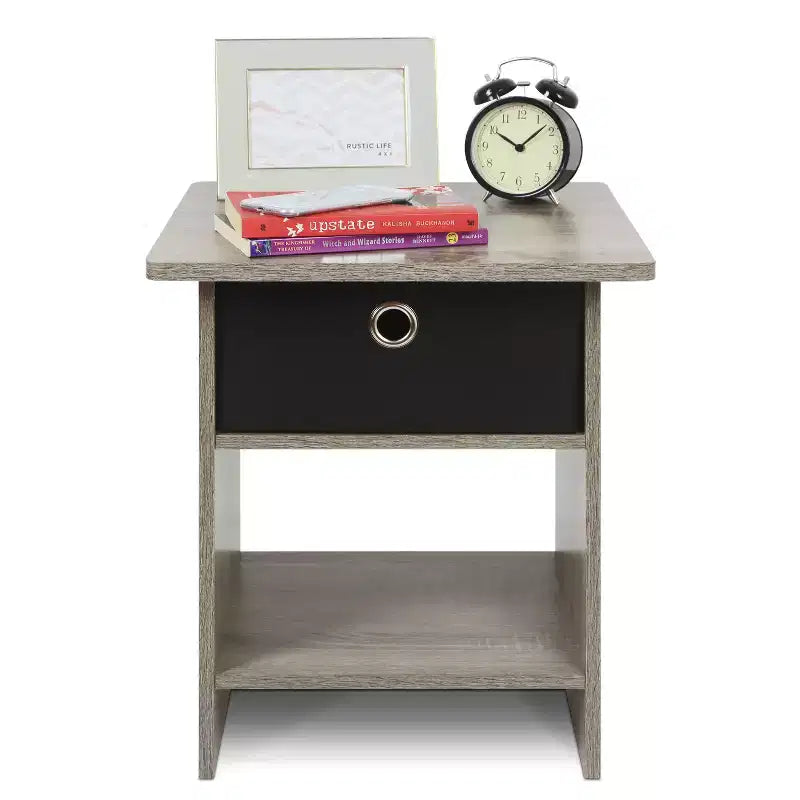 Furinno Nightstand with Drawer Storage Shelf Display Bedside Sofa Side Table,French Oak