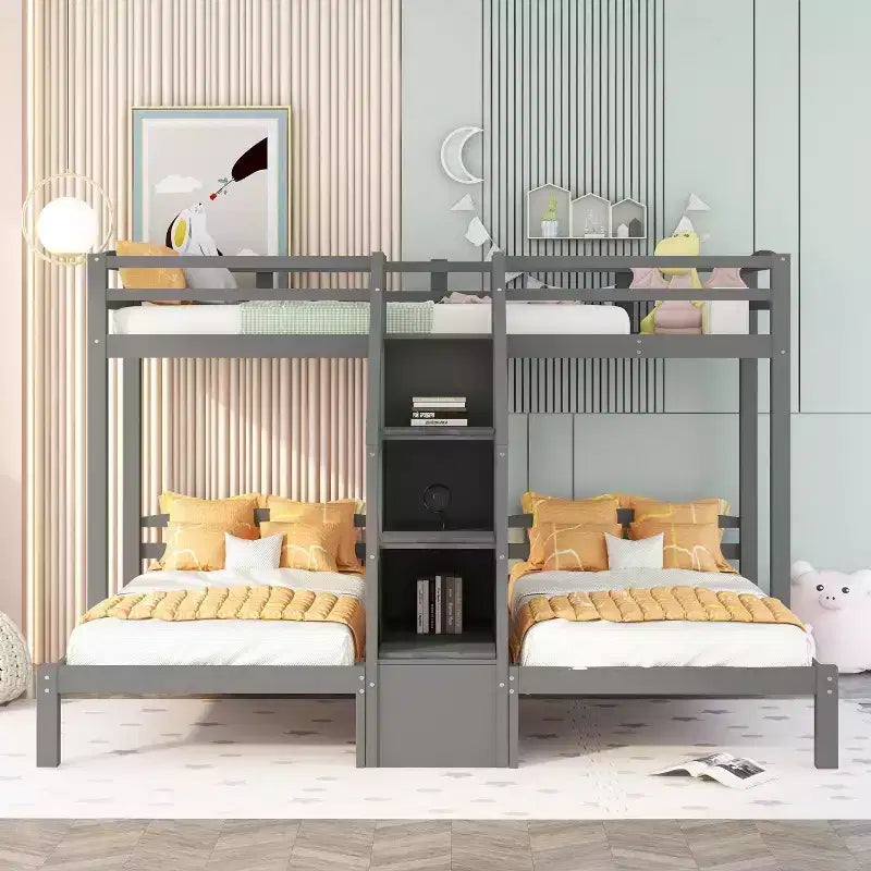 Twin over Twin & Twin Bunk Bed with Built-in Staircase and Storage Drawer - ModernLuxe