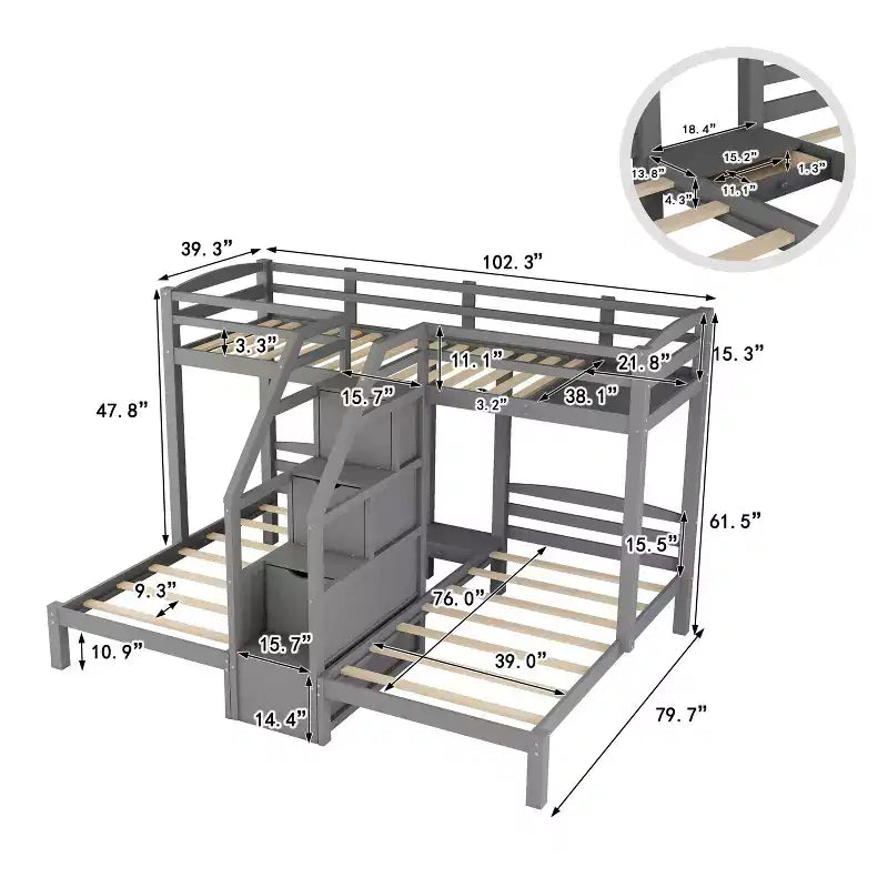 Twin over Twin & Twin Bunk Bed with Built-in Staircase and Storage Drawer - ModernLuxe