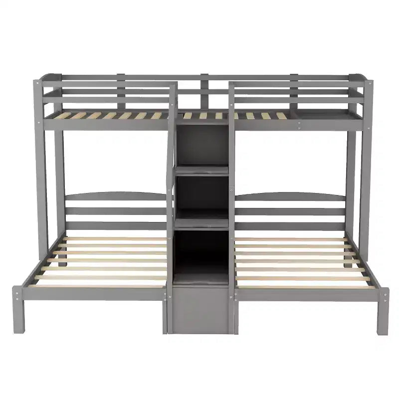 Twin over Twin & Twin Bunk Bed with Built-in Staircase and Storage Drawer - ModernLuxe