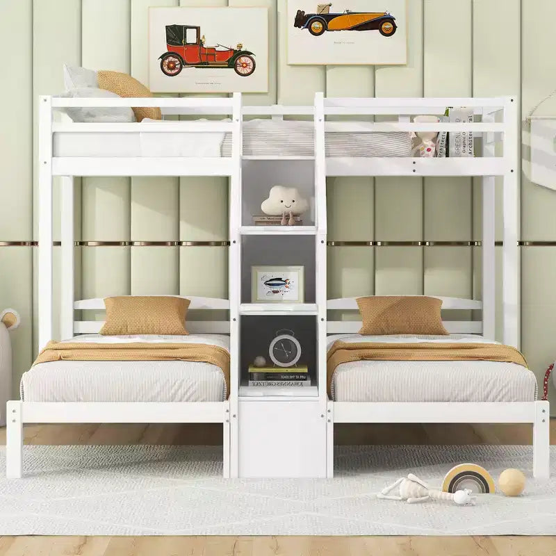 Twin over Twin & Twin Bunk Bed with Built-in Staircase and Storage Drawer - ModernLuxe