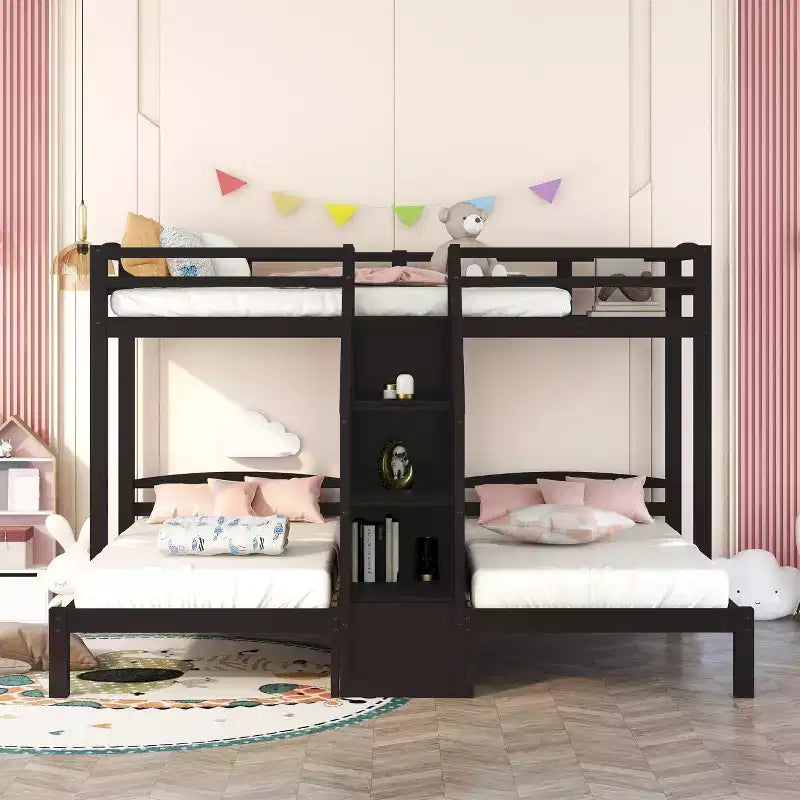 Twin over Twin & Twin Bunk Bed with Built-in Staircase and Storage Drawer - ModernLuxe