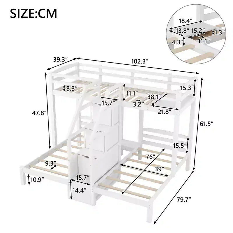 Twin over Twin & Twin Bunk Bed with Built-in Staircase and Storage Drawer - ModernLuxe
